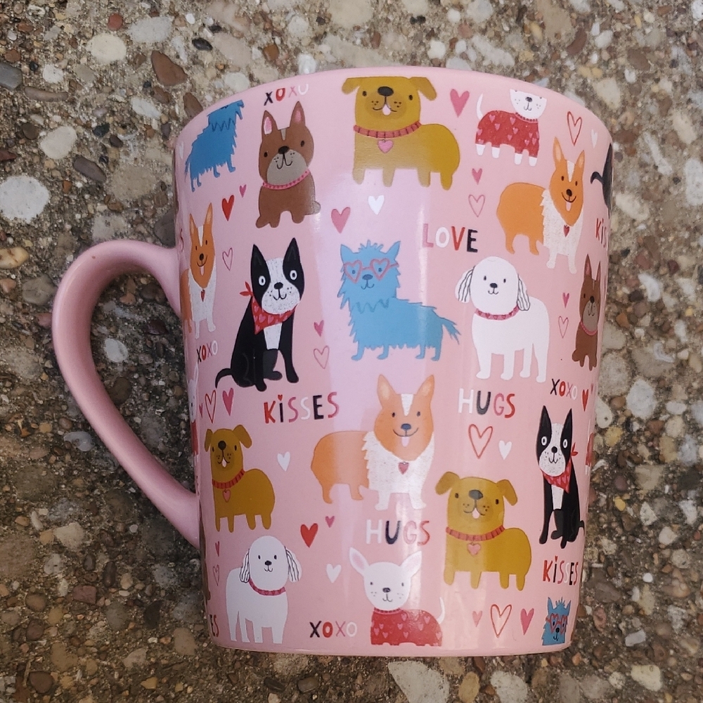 Fig & Fern Puppy Love Pink Dog-Themed Coffee Mug Valentine Hugs Kisses
